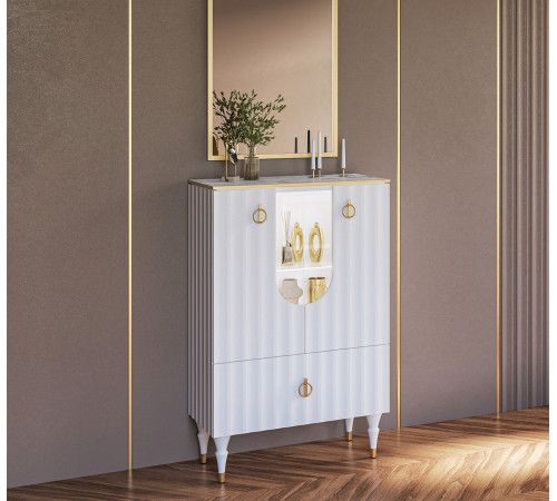 Комбинированный шкаф витрина Лоренсо МН-043-01 белый